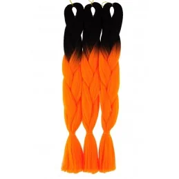 Kanekalon Čierna - Oranžova neon  Kanekalon dvojfarebný