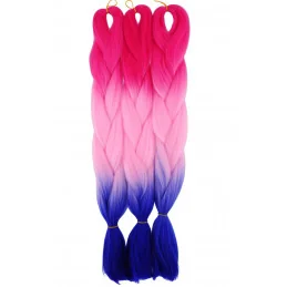 Kanekalon Tmavo ružova - jasna ružova - modra Kanekalon trojfarebný