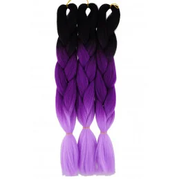 Kanekalon Čierna - tmavo fialova - jasna fialova Kanekalon trojfarebný