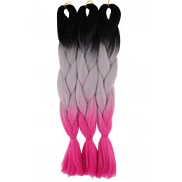 Kanekalon Čierna - siva - malina Kanekalon trojfarebný