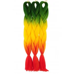 Kanekalon Zelena - žlta - pomarančova Kanekalon trojfarebný