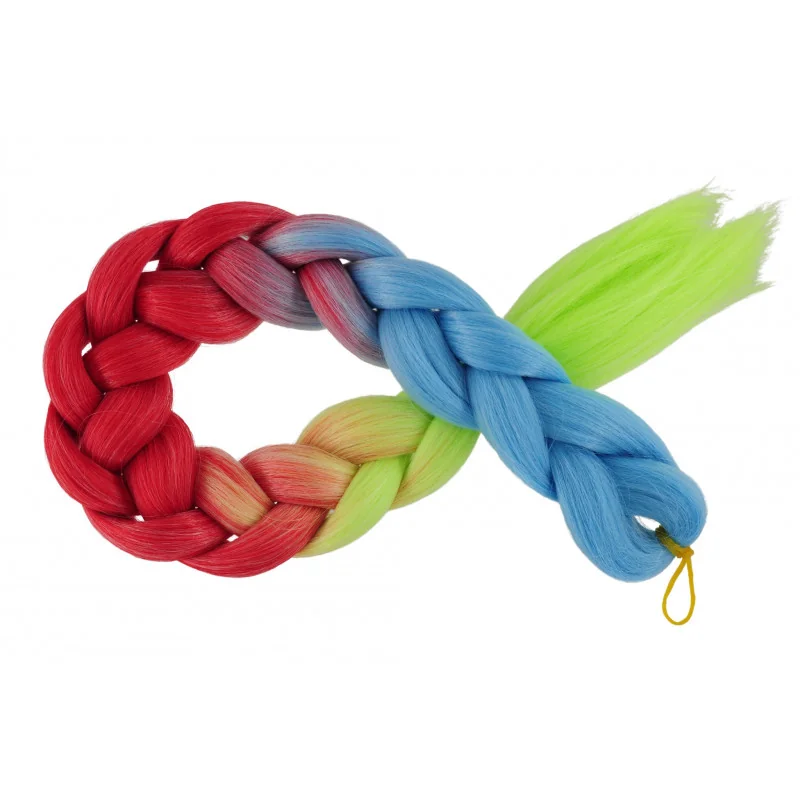 Kanekalon Sky blue - červena - žlta neon Kanekalon trojfarebný