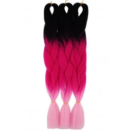 Kanekalon Čierna - malina - baby pink Kanekalon trojfarebný