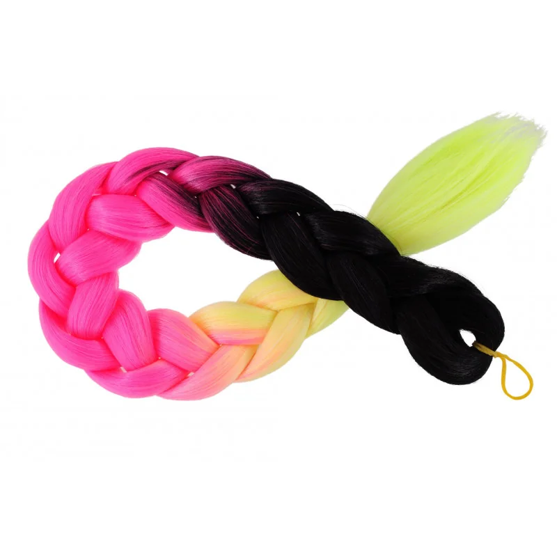 Kanekalon Čierna - neon pink - neon žlta Kanekalon trojfarebný