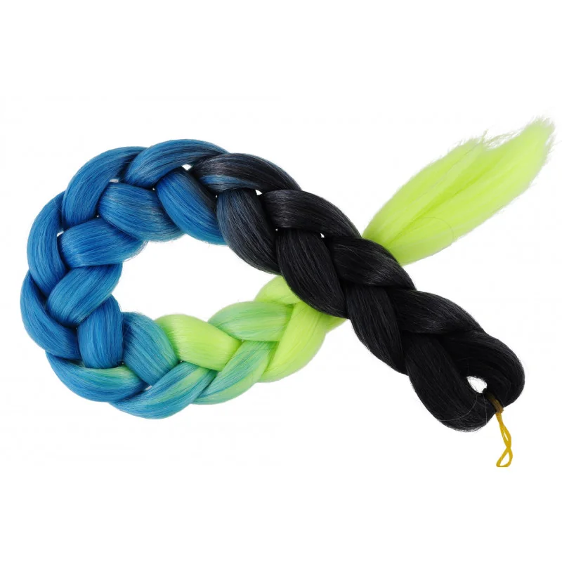 Kanekalon Čierna - sky blue - neon žlta Kanekalon trojfarebný