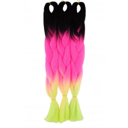 Kanekalon Čierna - neon pink - neon žlta Kanekalon trojfarebný