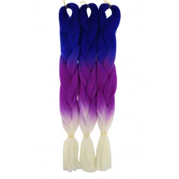 Kanekalon Tmavo modra - fuksia - perlova blond Kanekalon trojfarebný