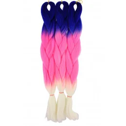 Kanekalon Tmavo modra - neon pink - perlova blond Kanekalon trojfarebný