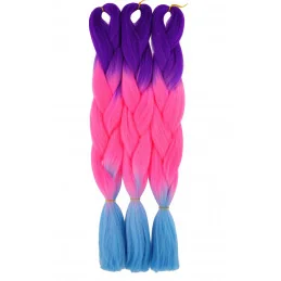 Kanekalon Fialova neon - ružova neon - sky blue Kanekalon trojfarebný