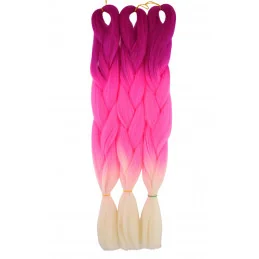 Kanekalon Fuksia neon - ružova neon - perlova blond Kanekalon trojfarebný