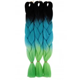 Kanekalon Čierna - tyrkysova - zelena Kanekalon trojfarebný