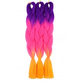 Kanekalon Fialova neon - ružova neon - pomarančova Kanekalon trojfarebný