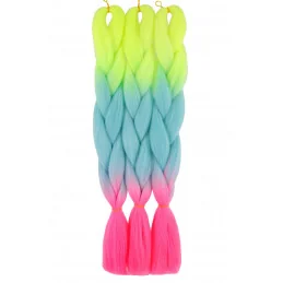 Kanekalon Neon žlta - jasna modra - neon pink Kanekalon trojfarebný