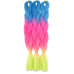 Kanekalon Sky blue - neon ružova - neon žlta Kanekalon trojfarebný