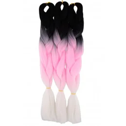 Kanekalon Čierna - baby pink - biela Kanekalon trojfarebný