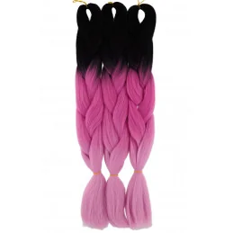 Kanekalon Čierna - vintage fialova - lila ružova Kanekalon trojfarebný