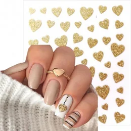 Glitrové srdiečka na nechty Gold Glitrové