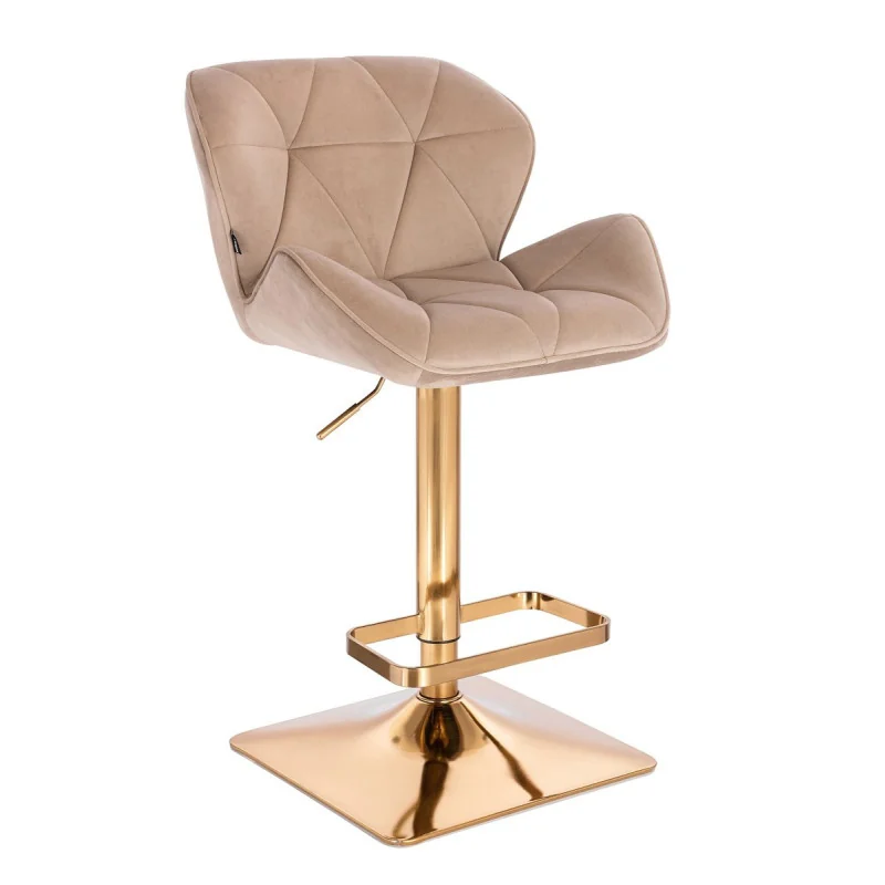 Barová stolička Detail Velur Krem Gold Kvadrat